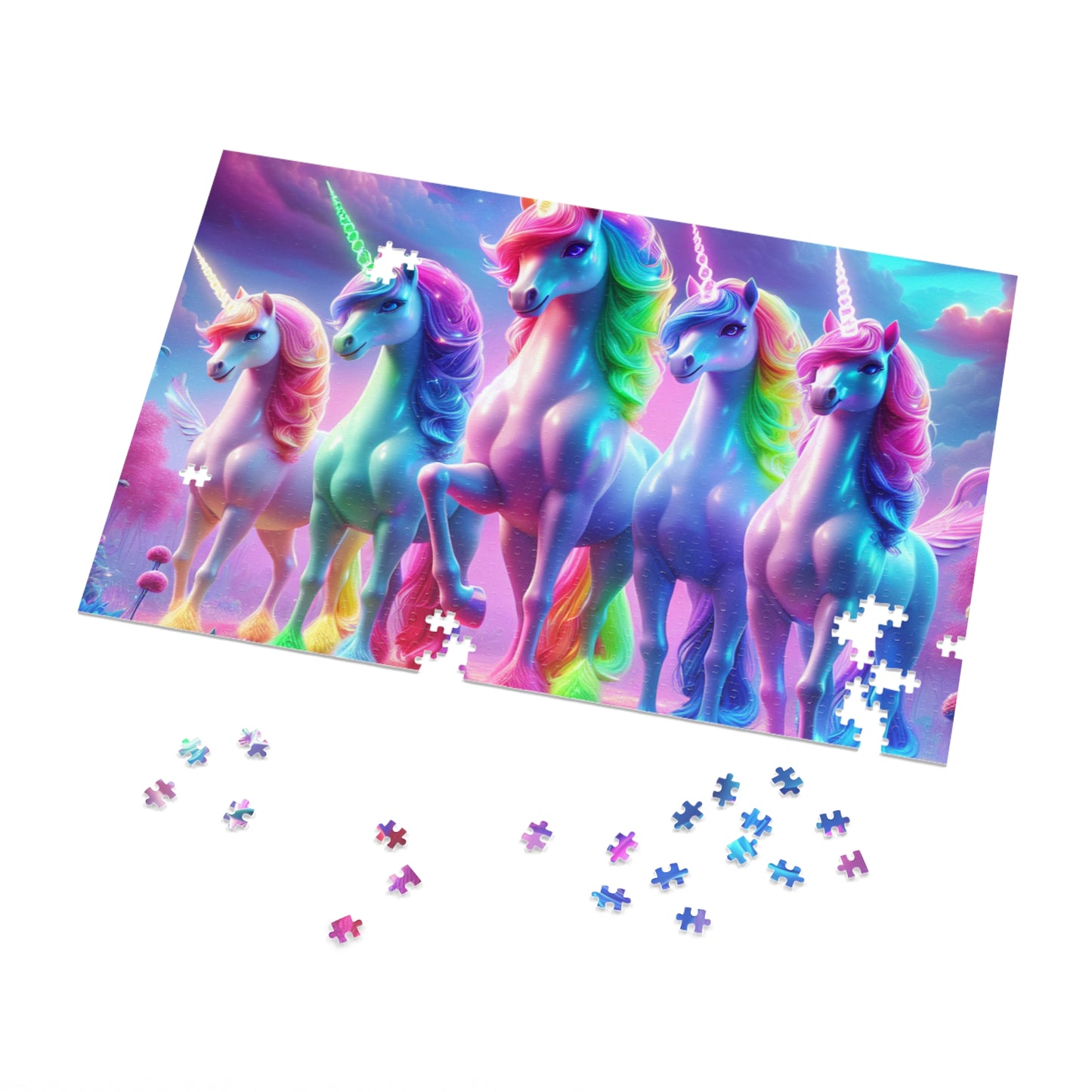 "Neon Herd" - Neon Unicorns Puzzle 30, 110, 252, and 1000 Pieces