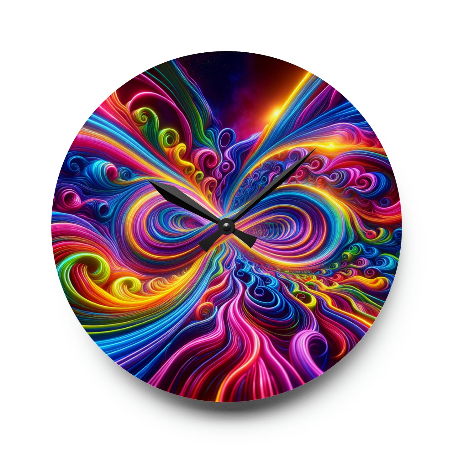 "Neon Infinity Mayhem" Infinity Patterns Art Acrylic Clock