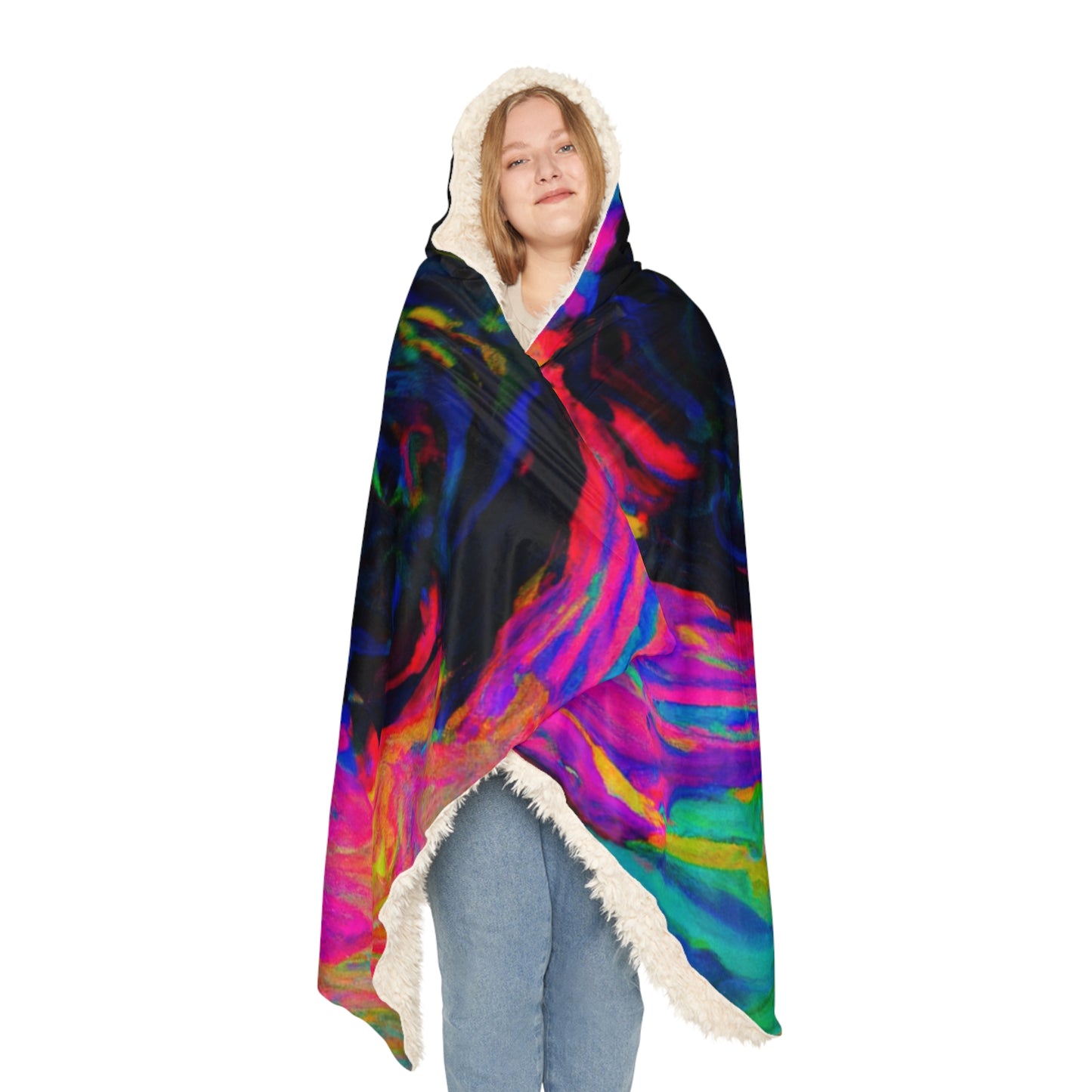 Neon Infinity Mirage - NEON Infinity Patterns Art Hooded Snuggle Blanket