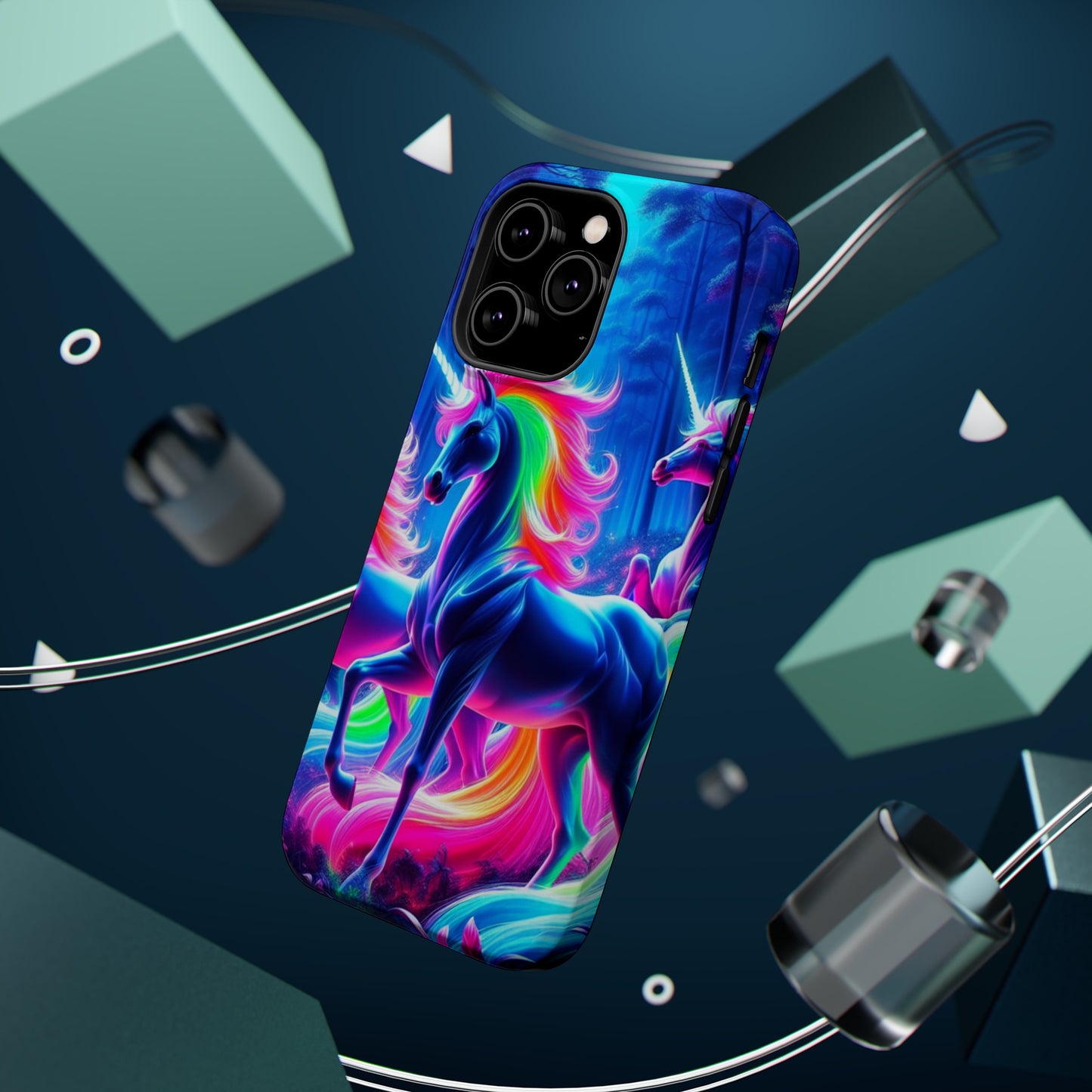 NeonNocturnals Neon Unicorns Premium Art Magsafe Magnet Tough IPhone 13 14 15 Pro Plus Max and Mini in Matte and Glossy Phone cases
