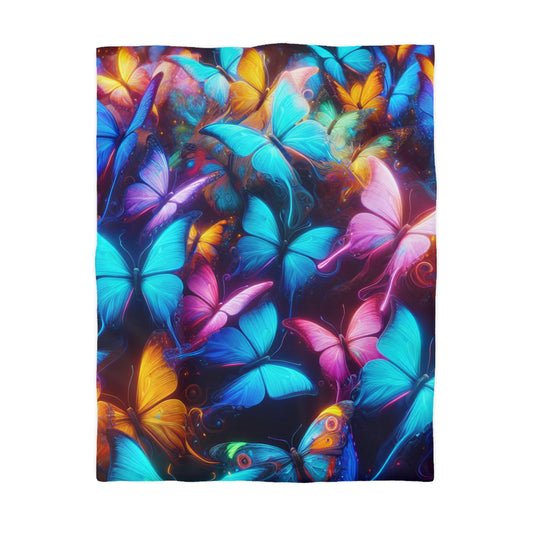 Pietro Battaglini - NEON Butterflies Microfiber Duvet Cover