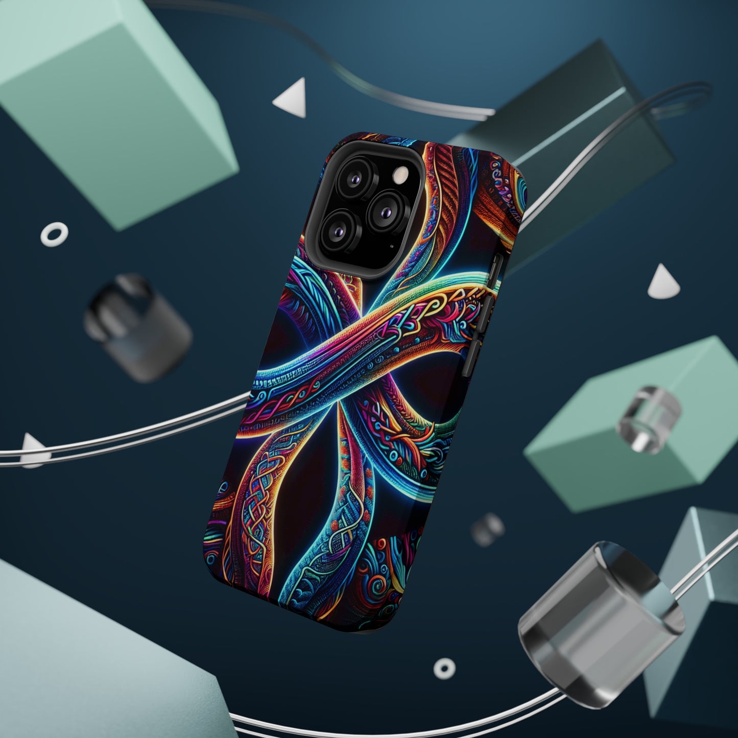 Vibrant Infinity Nocturne Neon Trippy Infinity Patterns Premium Art Magsafe Magnet Tough IPhone 13 14 15 Pro Plus Max and Mini in Matte and Glossy Phone cases