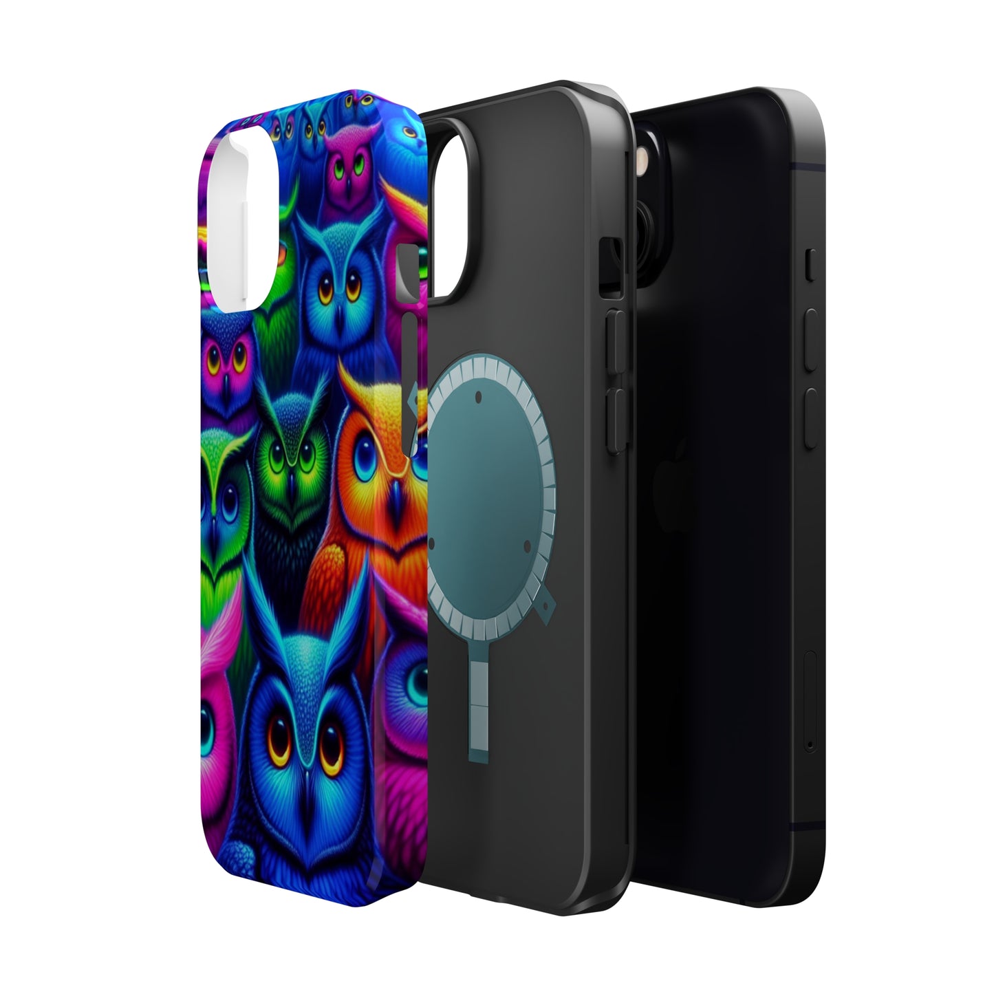 Neon Owlish Delight. Neon Owls Premium Art Magsafe Magnet Tough IPhone 13 14 15 Pro Plus Max and Mini in Matte and Glossy Phone cases