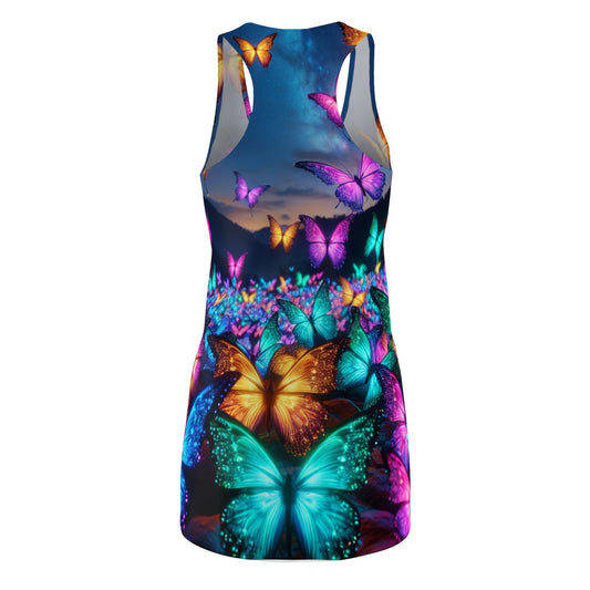 "Electric Rainbow Light Dance" Neon Butterflies  Racerback Dress