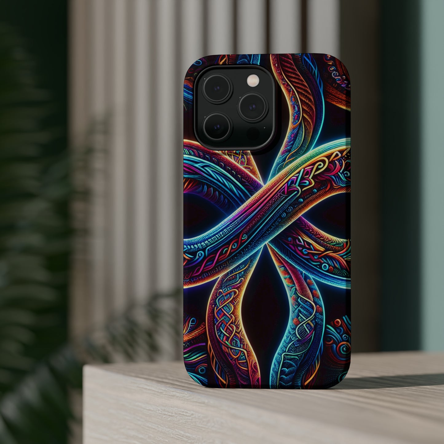 Vibrant Infinity Nocturne Neon Trippy Infinity Patterns Premium Art Magsafe Magnet Tough IPhone 13 14 15 Pro Plus Max and Mini in Matte and Glossy Phone cases