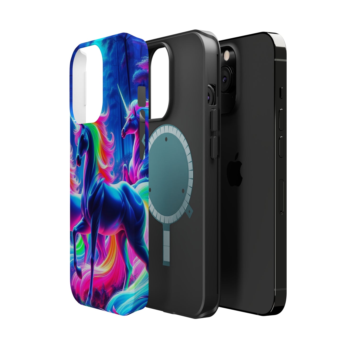 NeonNocturnals Neon Unicorns Premium Art Magsafe Magnet Tough IPhone 13 14 15 Pro Plus Max and Mini in Matte and Glossy Phone cases
