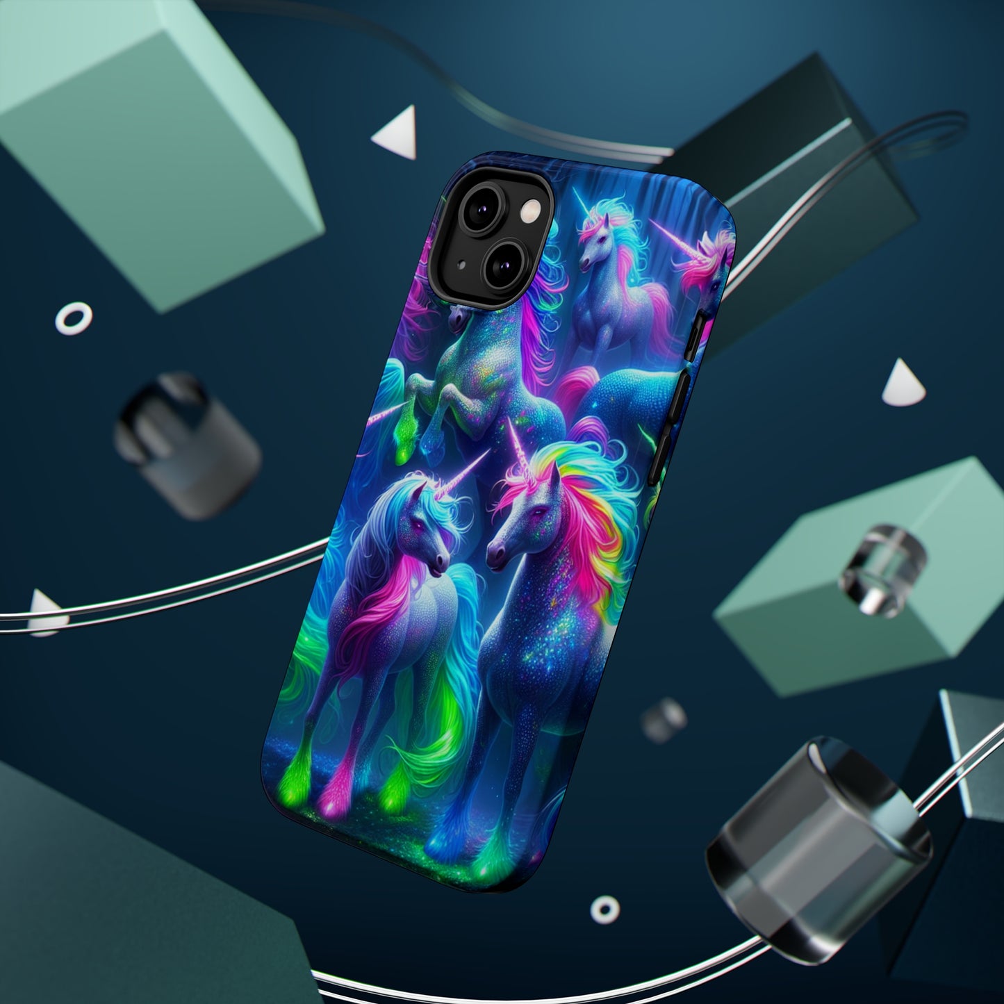 Vivid Dreamscape of Neon Unicorns Neon Unicorns Premium Art Magsafe Magnet Tough IPhone 13 14 15 Pro Plus Max and Mini in Matte and Glossy Phone cases