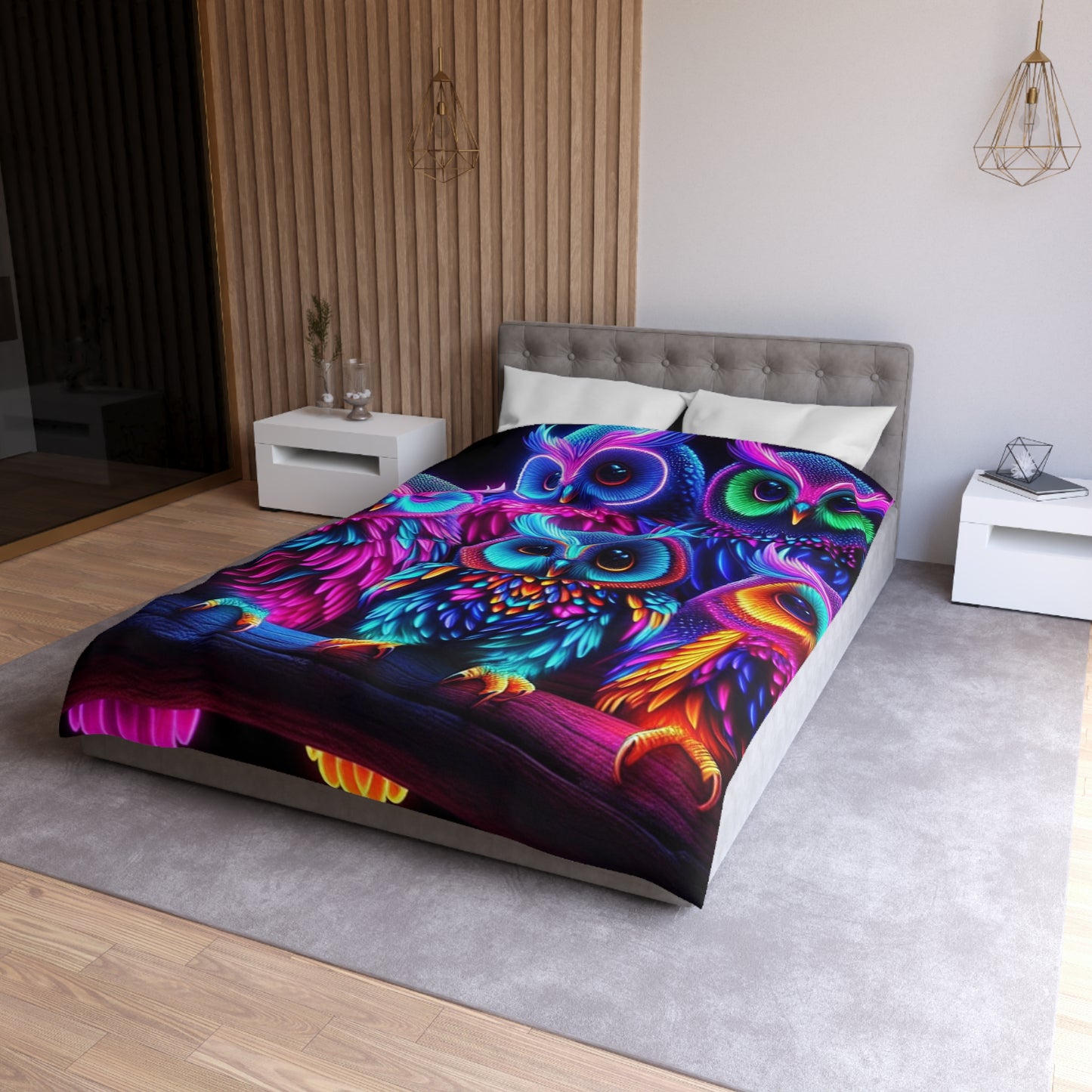 Fernando da Vinci - NEON Owls Microfiber Duvet Cover