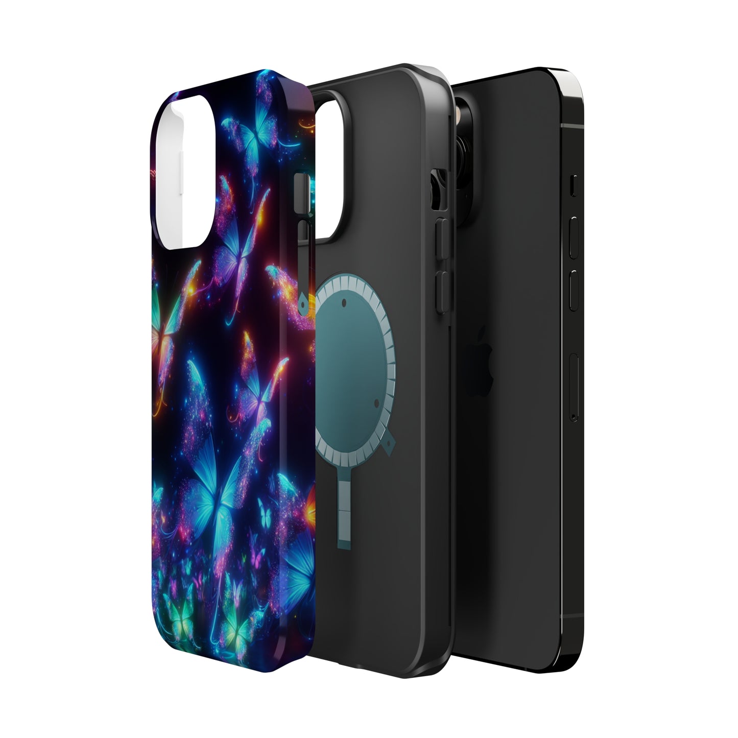 "Electrically Vivid Reverie" Neon Butterflies Premium Art Magsafe Magnet Tough IPhone 13 14 15 Pro Plus Max and Mini in Matte and Glossy Phone cases
