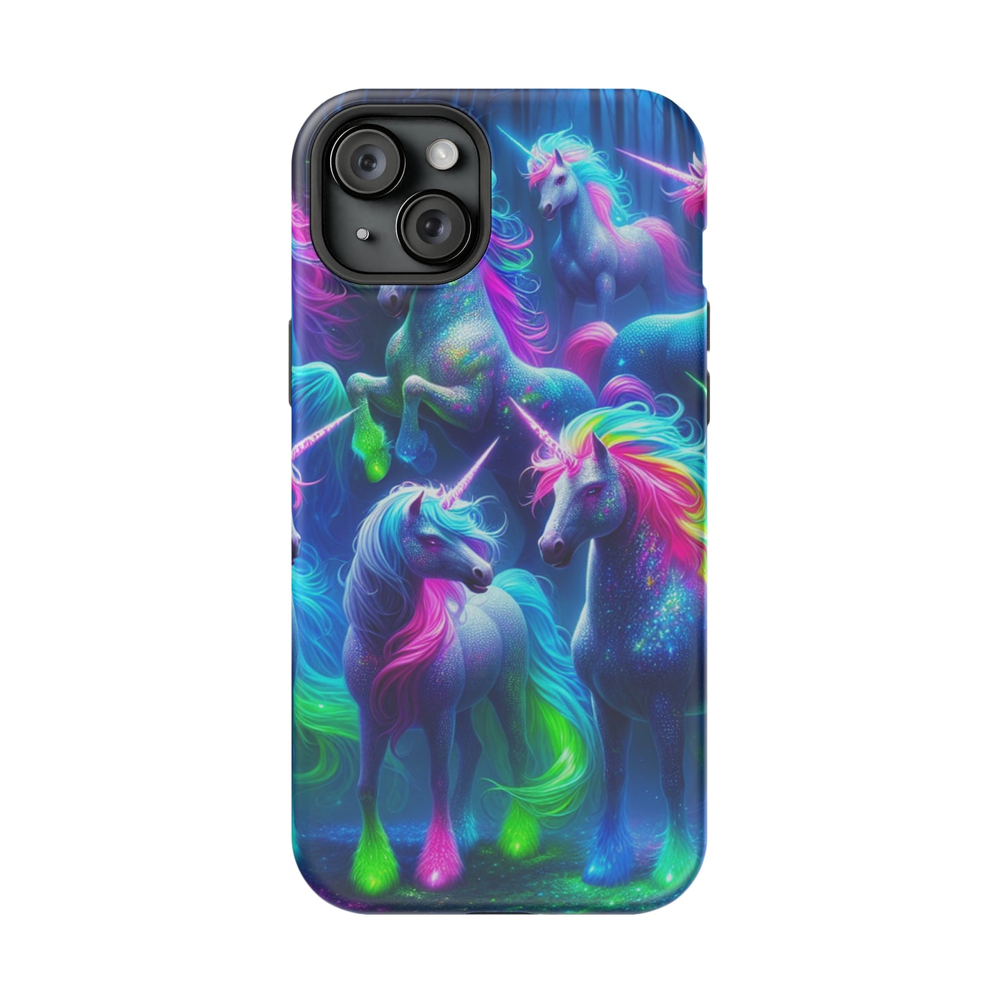 Vivid Dreamscape of Neon Unicorns Neon Unicorns Premium Art Magsafe Magnet Tough IPhone 13 14 15 Pro Plus Max and Mini in Matte and Glossy Phone cases