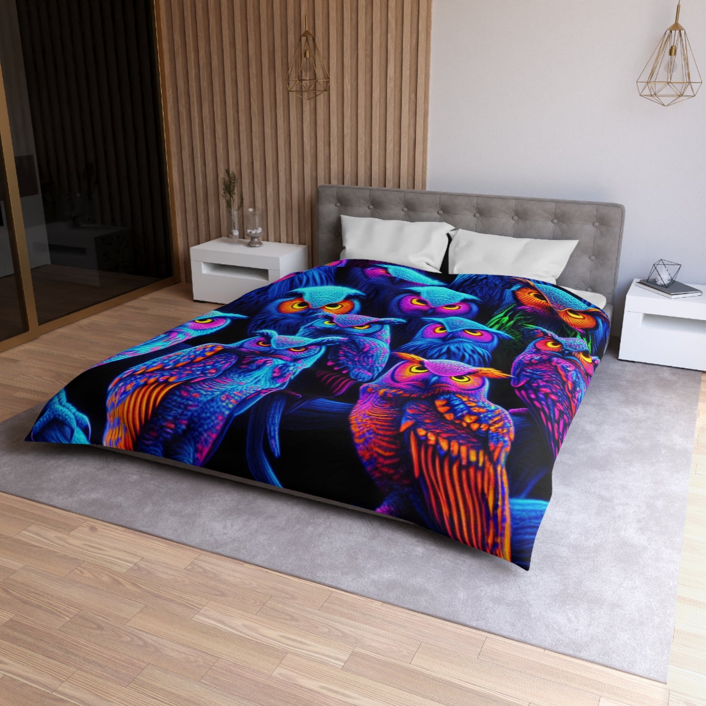 Carlo Gentile - NEON Owls Microfiber Duvet Cover