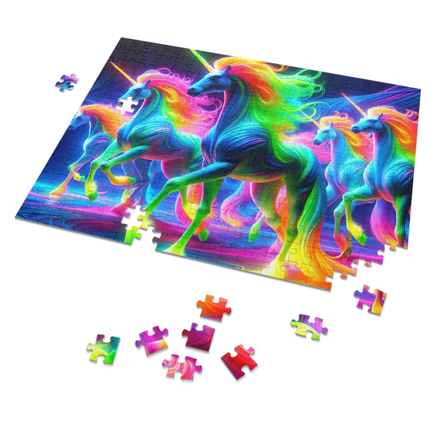 'Neon Unisplash' - Neon Unicorns Puzzle 30, 110, 252, and 1000 Pieces
