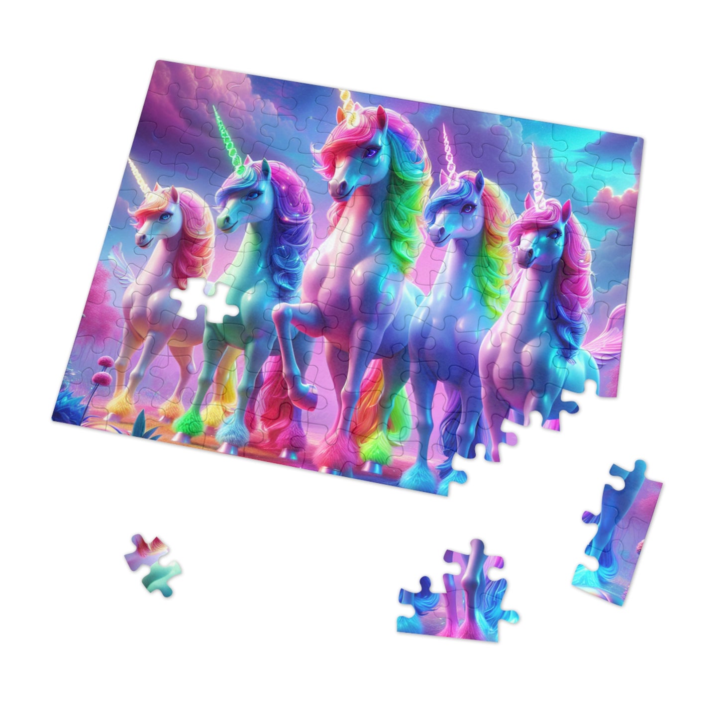 "Neon Herd" - Neon Unicorns Puzzle 30, 110, 252, and 1000 Pieces