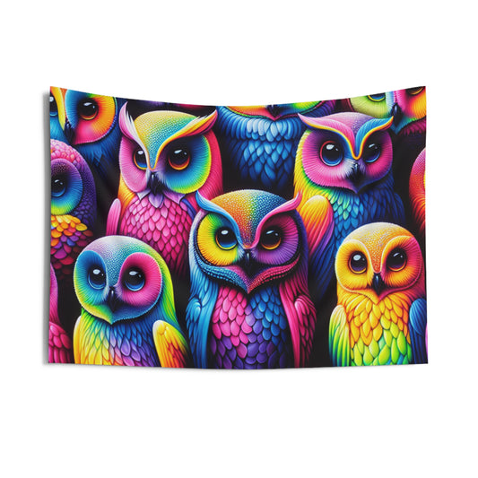 Neon Nocturnal Serenade NEON Owls Art Tapestry