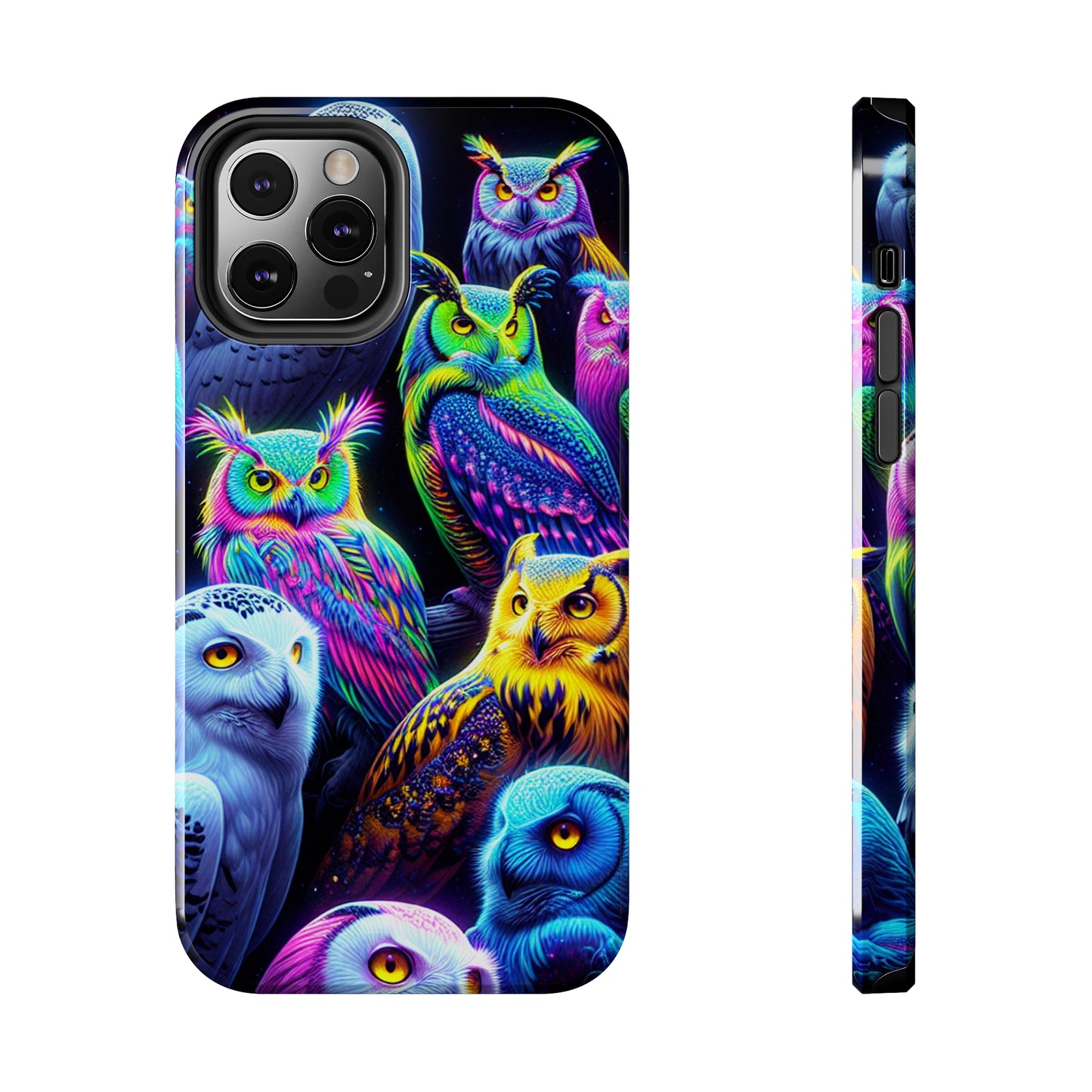 'Flock of Electric Flamses' NEON Owls Tough Phone Case