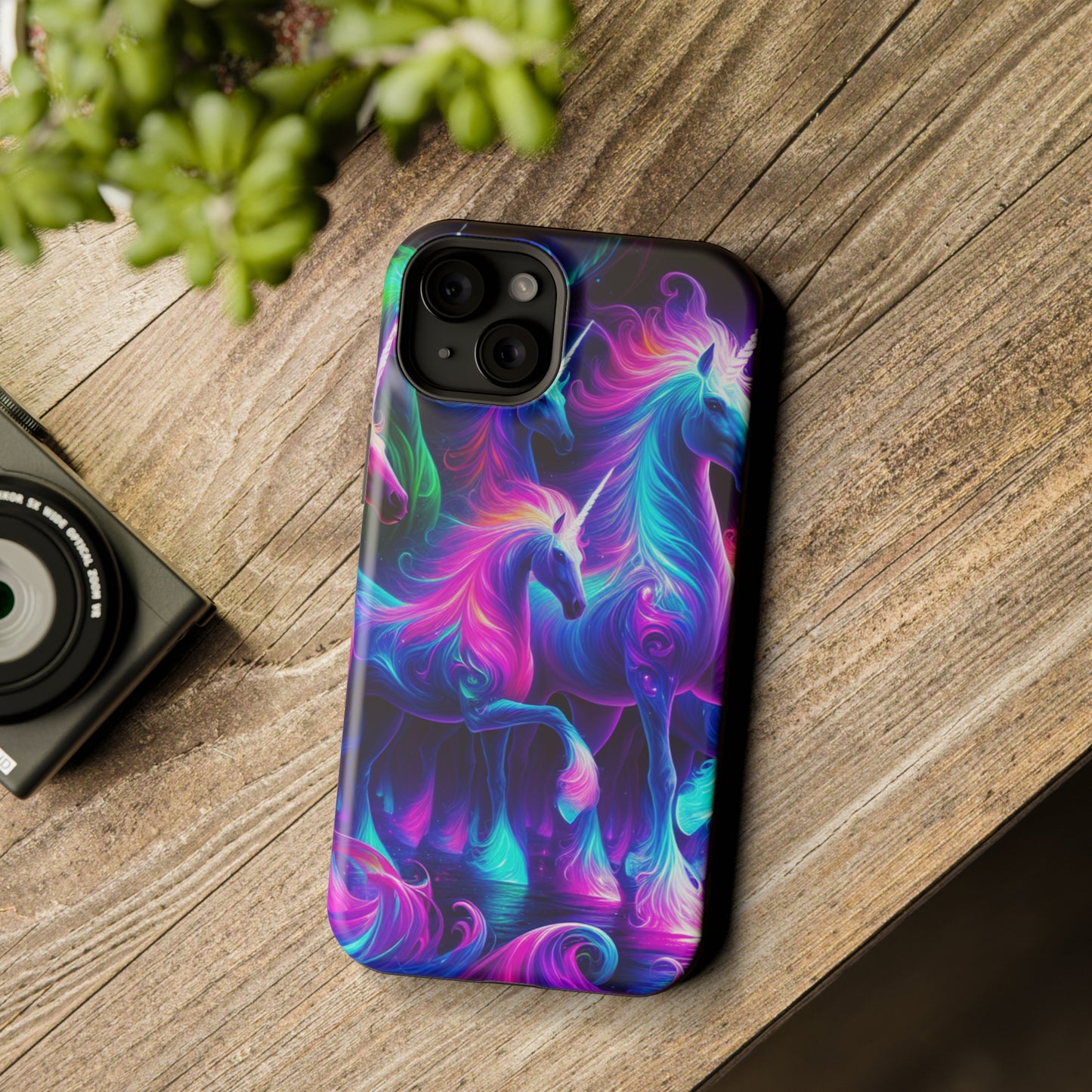Neon Uniflourish Neon Unicorns Premium Art Magsafe Magnet Tough IPhone 13 14 15 Pro Plus Max and Mini in Matte and Glossy Phone cases