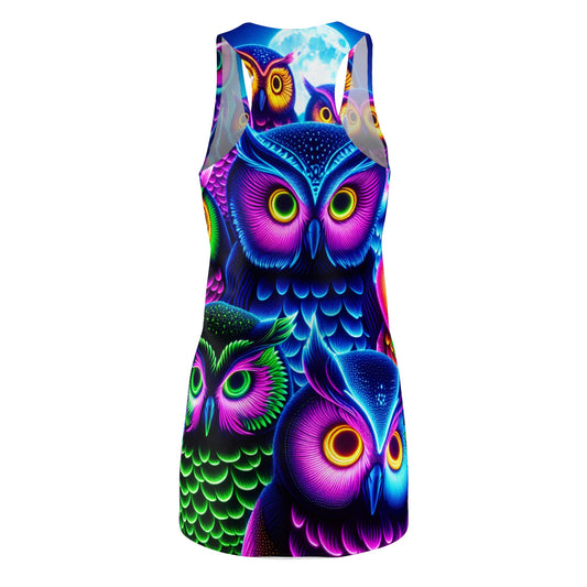 Neon Nocturnal Owllusion. Neon Owls Racerback Dress