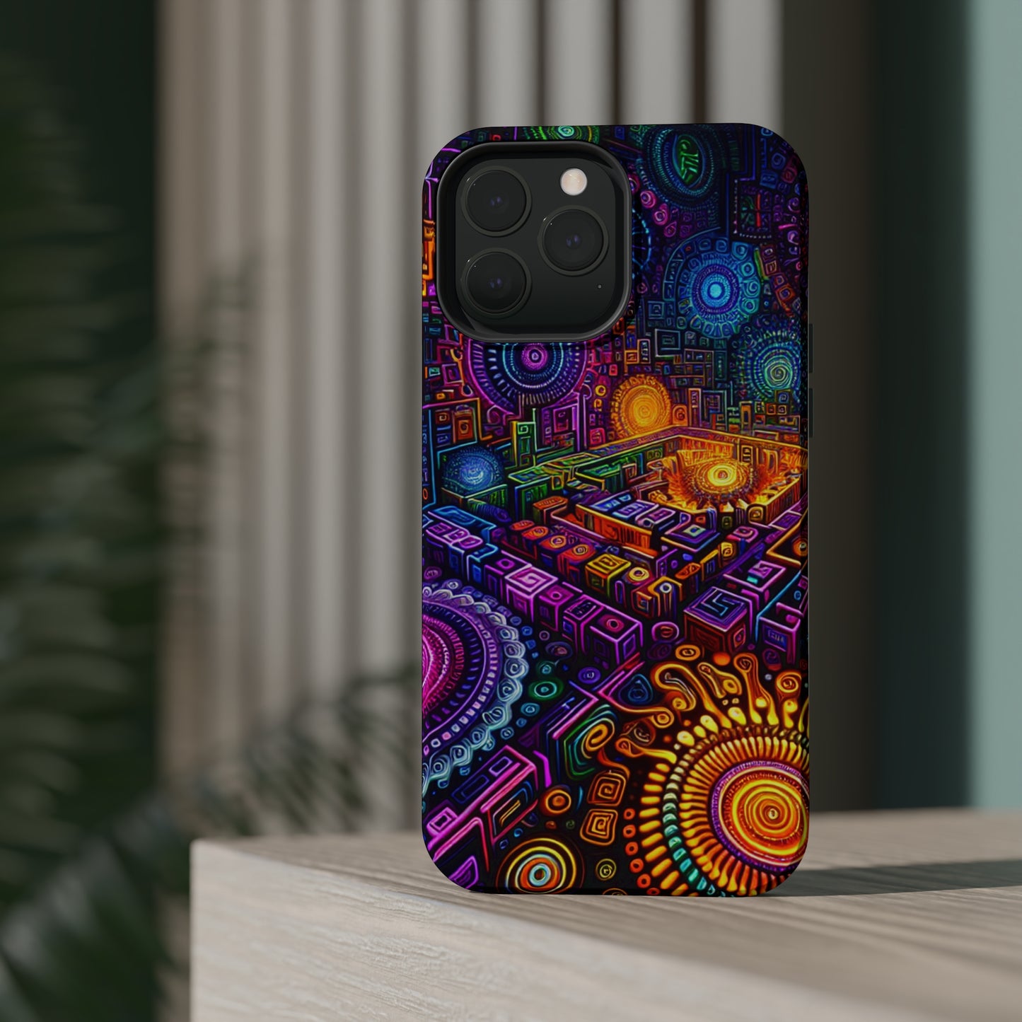 Vivid Voyage of Infinity Neon Splendor. Neon Trippy Infinity Patterns Premium Art Magsafe Magnet Tough IPhone 13 14 15 Pro Plus Max and Mini in Matte and Glossy Phone cases