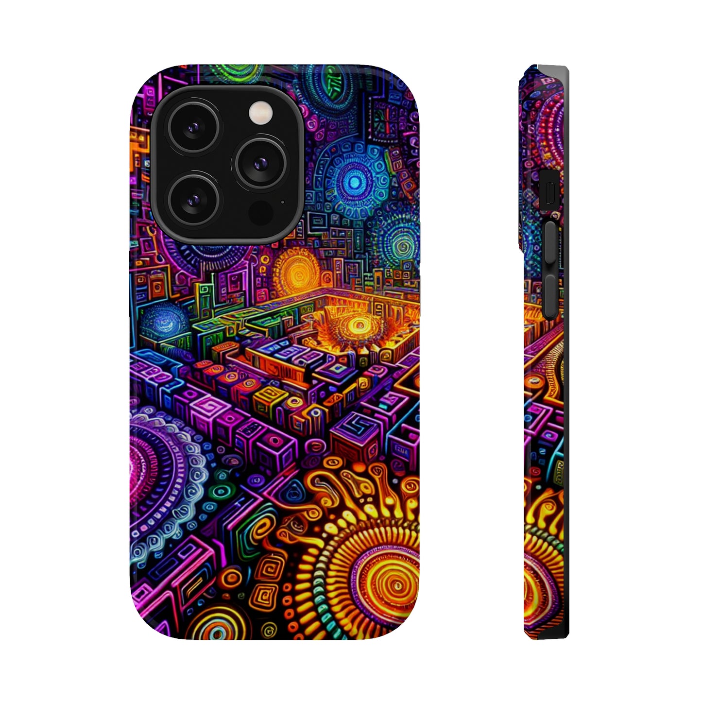 Vivid Voyage of Infinity Neon Splendor. Neon Trippy Infinity Patterns Premium Art Magsafe Magnet Tough IPhone 13 14 15 Pro Plus Max and Mini in Matte and Glossy Phone cases