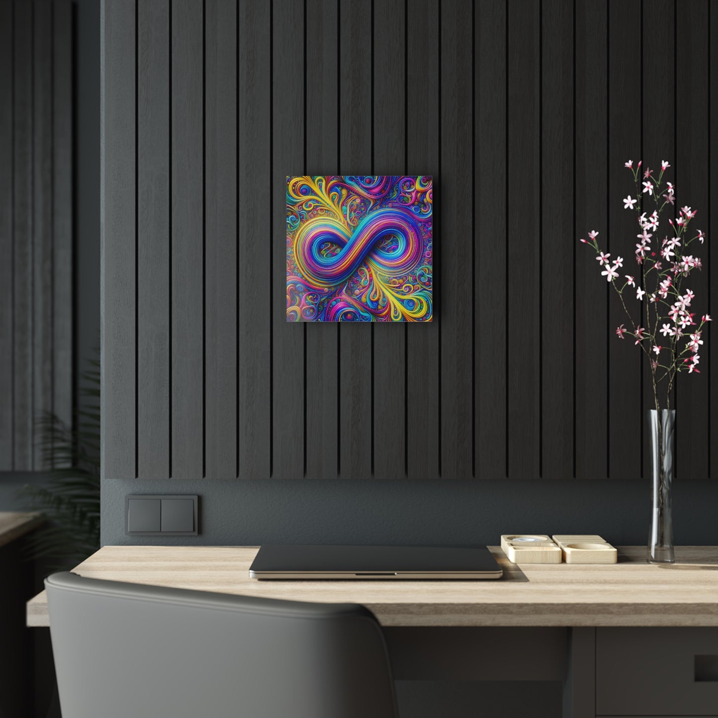 Cosmic Spirograph Symphony. Trippy infinity Pattern 1/4" Glossy Acrylic Art