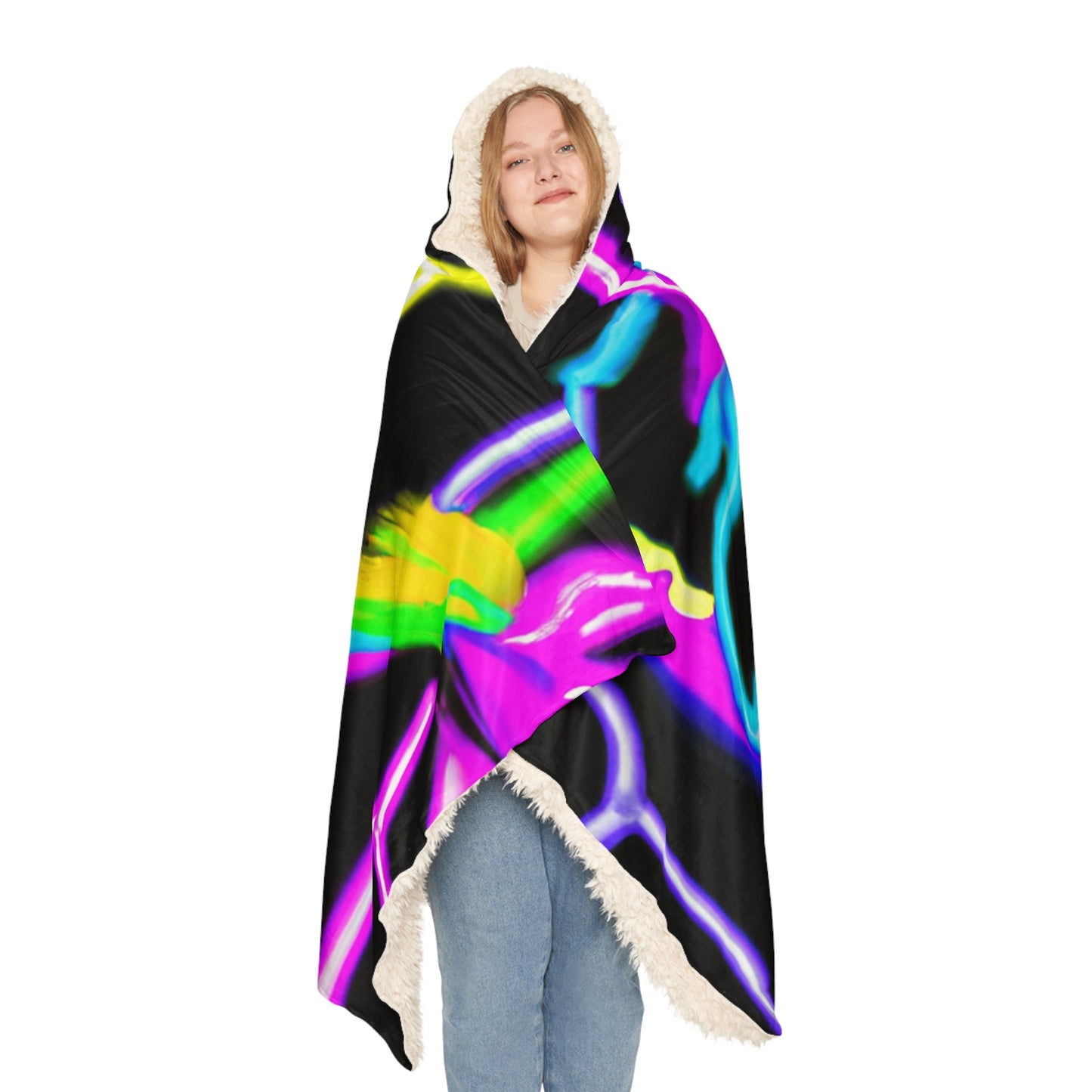 "Vivid Unicorns" - NEON Unicorns Art Hooded Snuggle Blanket