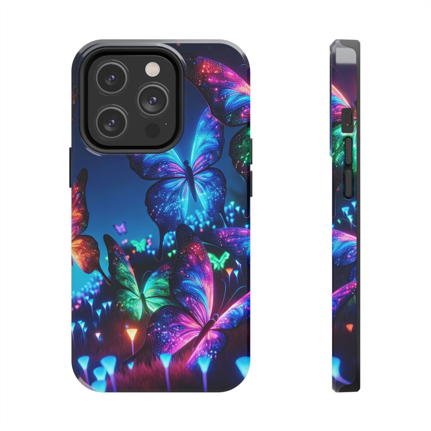 "Electric Morpho Rain" NEON Butterflies Tough Phone Case Iphone  7 8 9 10 11 12 13 14 SE X XR XS Pro Max Mini Plus