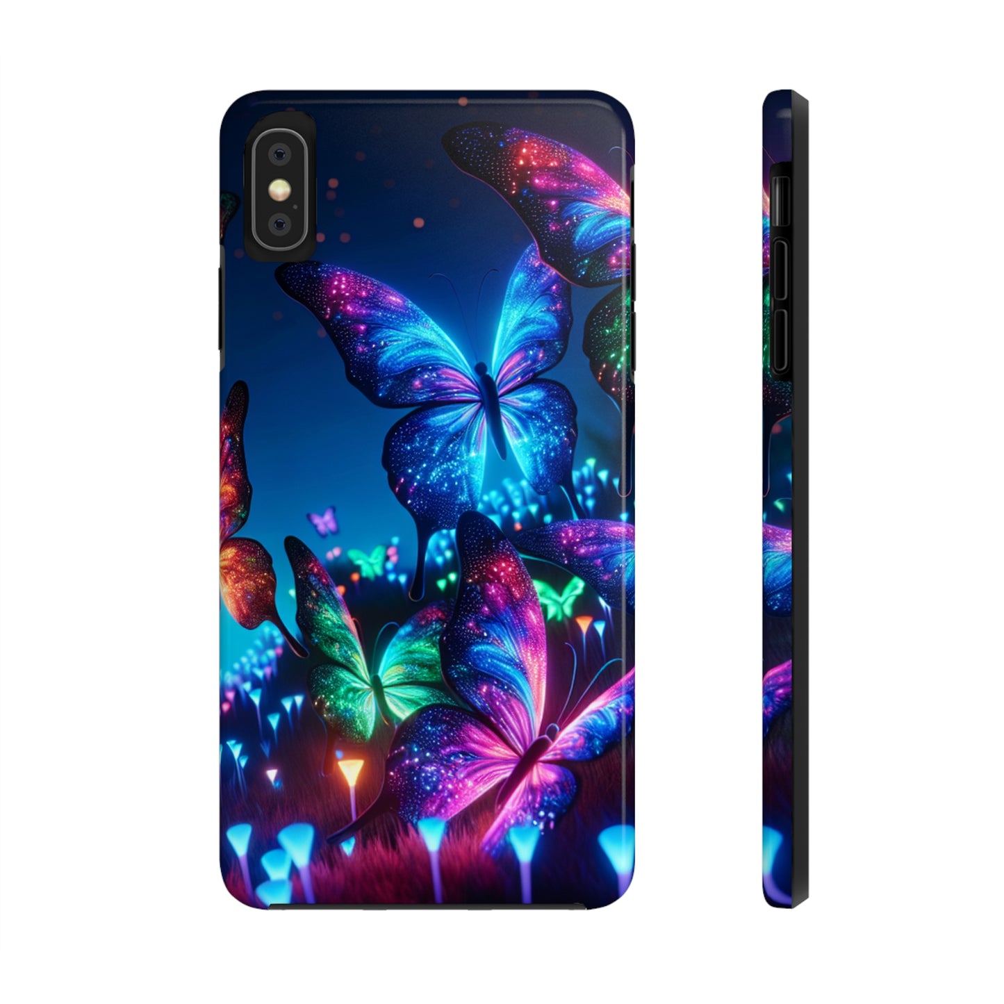 "Electric Morpho Rain" NEON Butterflies Tough Phone Case Iphone  7 8 9 10 11 12 13 14 SE X XR XS Pro Max Mini Plus