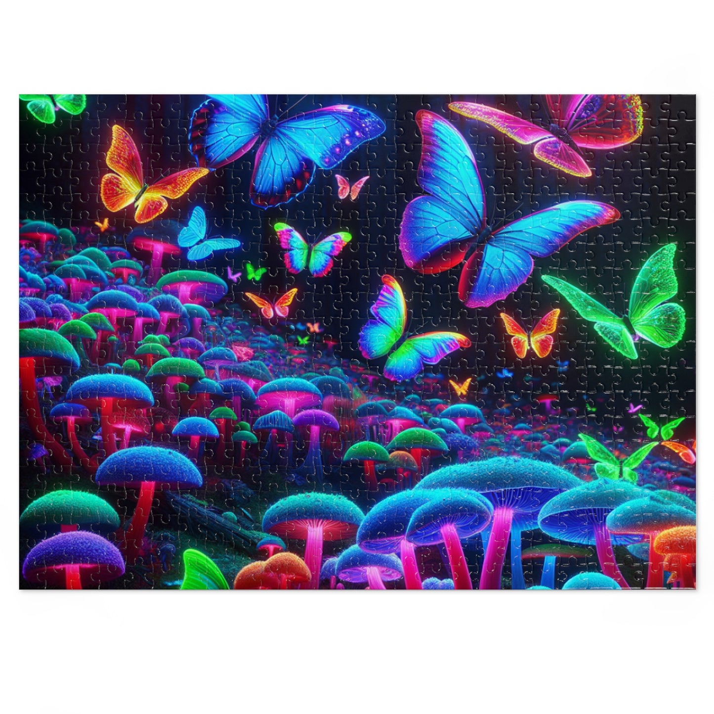 Neon Flutterflies. - Neon Butterflies and Mushrooms Puzzle 30, 110, 252, and 1000 Pieces