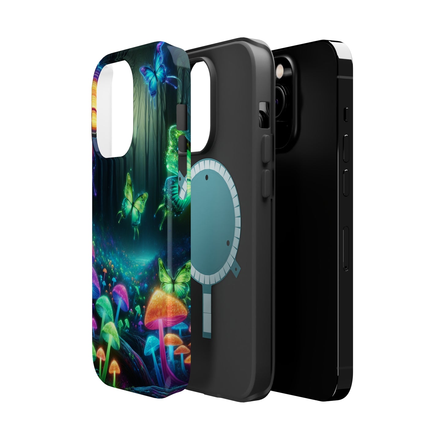Neon Nocturne. Neon Butterflies and Mushrooms Premium Art Magsafe Magnet Tough IPhone 13 14 15 Pro Plus Max and Mini in Matte and Glossy Phone cases