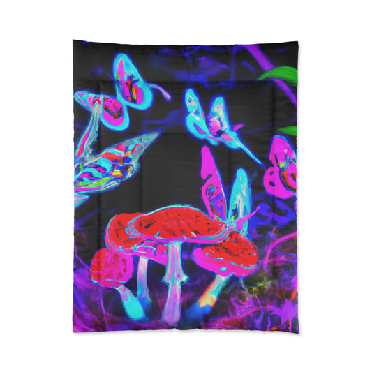Vivid Neon Dreamscape. Butterflies & Mushrooms Comforter Blanket