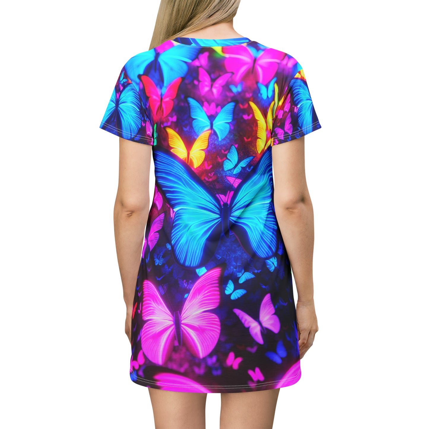 "Neon Butterflies in Flight" Neon Butterflies Womans T Shirt Dress
