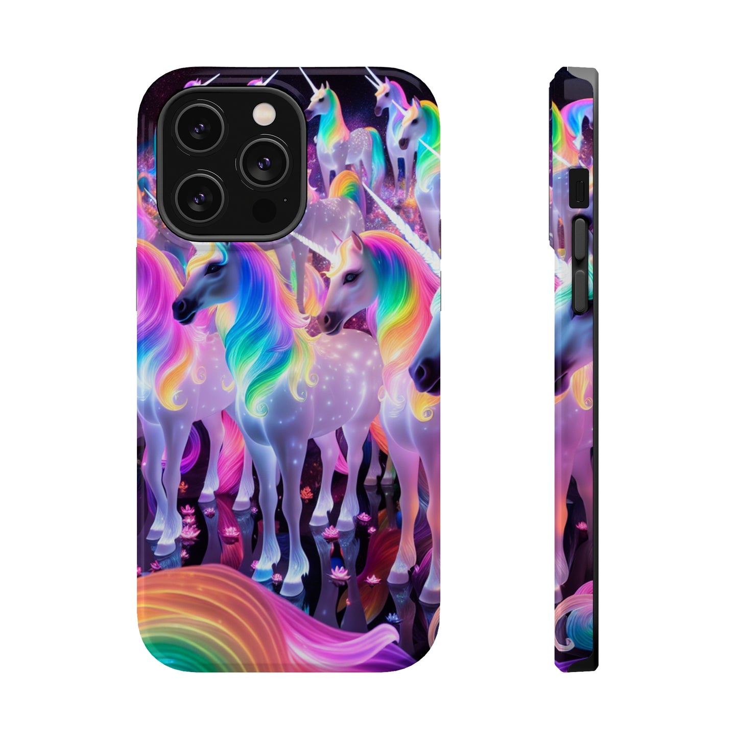 Neon Wonderland Unicorns Neon Unicorns Premium Art Magsafe Magnet Tough IPhone 13 14 15 Pro Plus Max and Mini in Matte and Glossy Phone cases