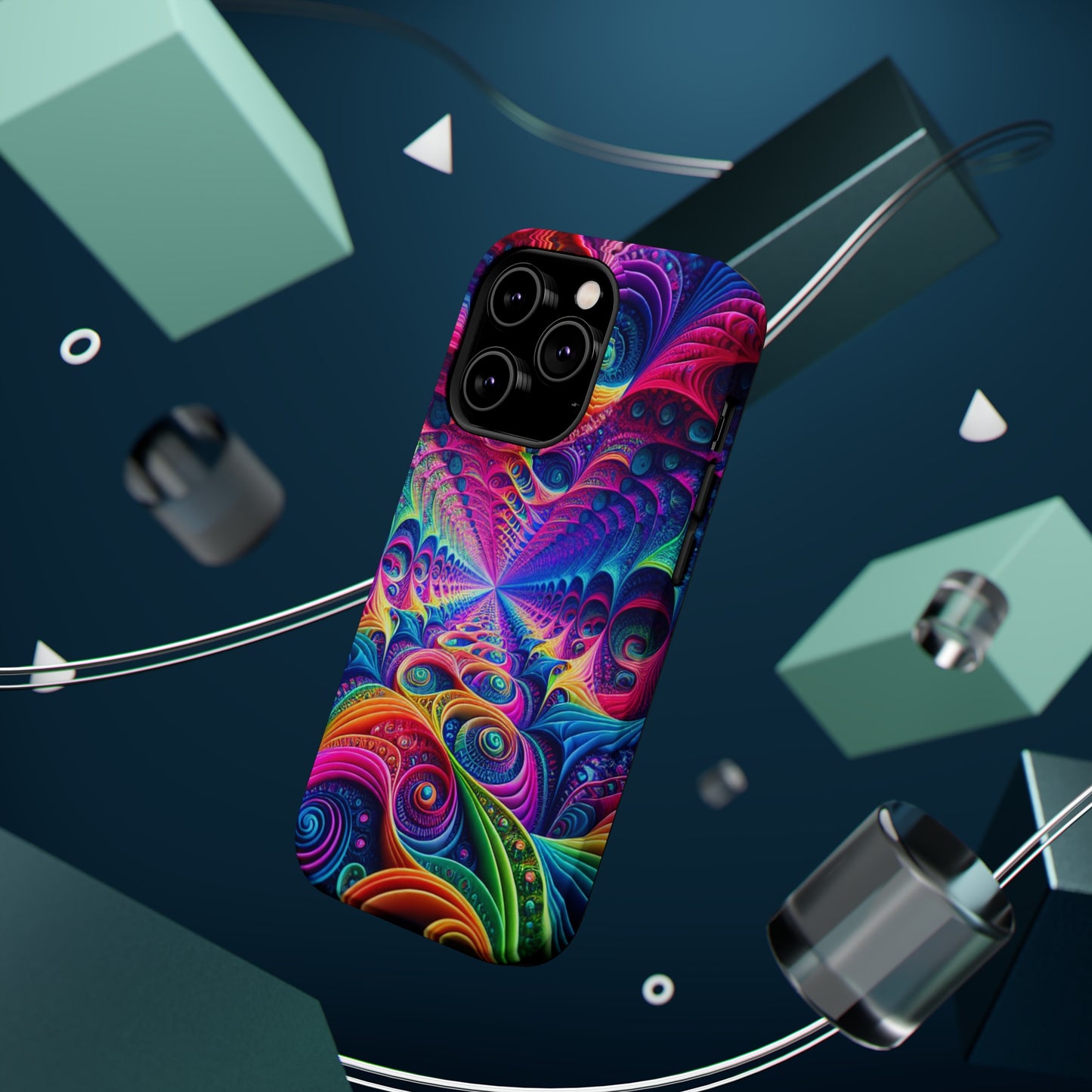 Cosmic Electric Rainbow Frenzy. Neon Trippy Infinity Patterns Premium Art Magsafe Magnet Tough IPhone 13 14 15 Pro Plus Max and Mini in Matte and Glossy Phone cases