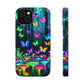 "Vivid Neon Splendor" Neon Butterflies and Mushrooms Premium Art Magsafe Magnet Tough IPhone 13 14 15 Pro Plus Max and Mini in Matte and Glossy Phone cases