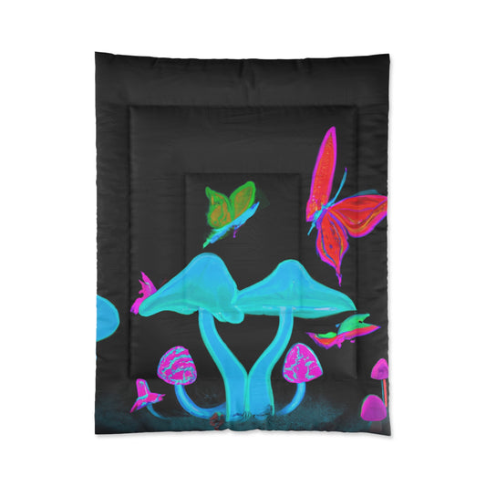"Fantasia of Flourescence" Butterflies & Mushrooms Comforter Blanket