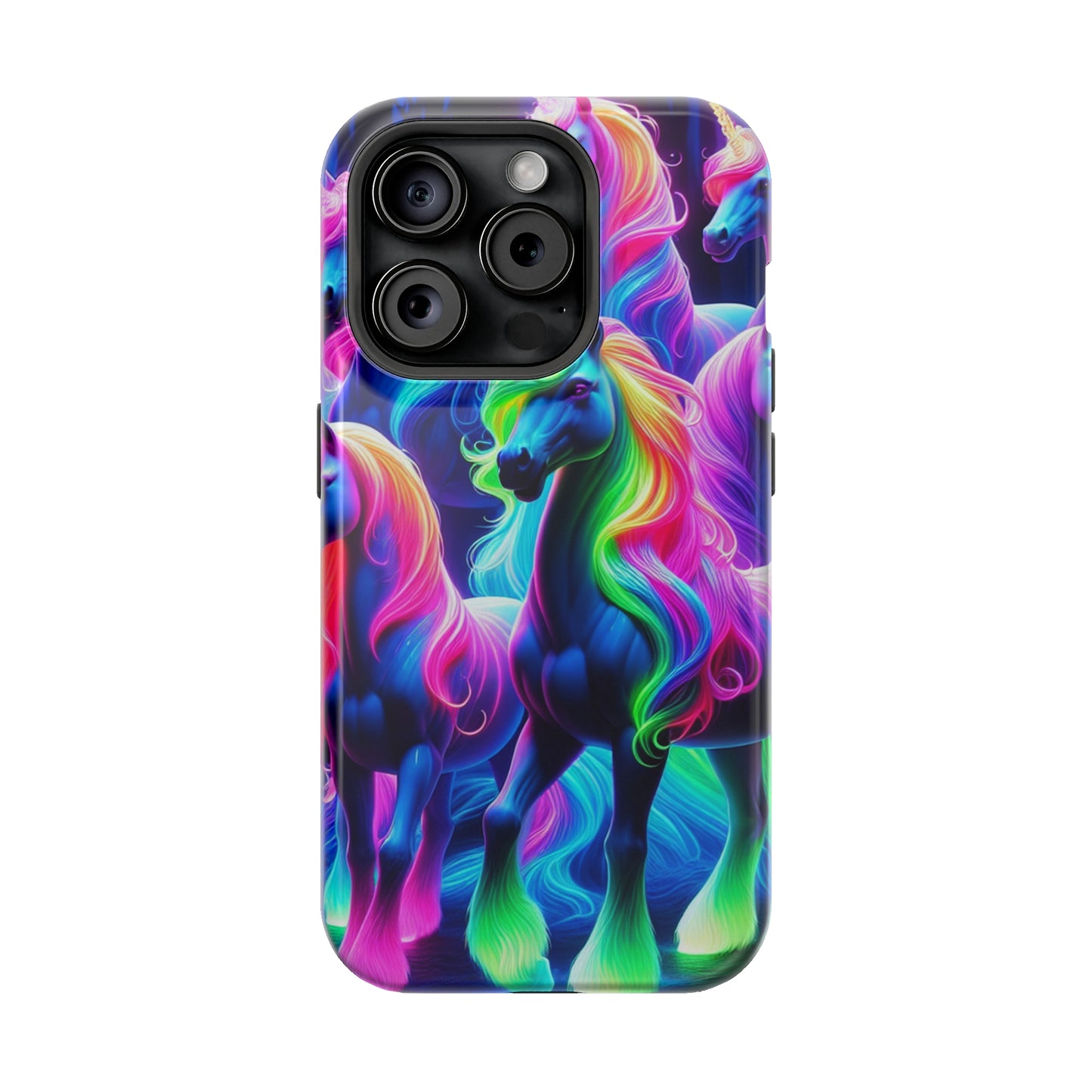 Neon Magic Skies - Unicorn Gang. Neon Unicorns Premium Art Magsafe Magnet Tough IPhone 13 14 15 Pro Plus Max and Mini in Matte and Glossy Phone cases