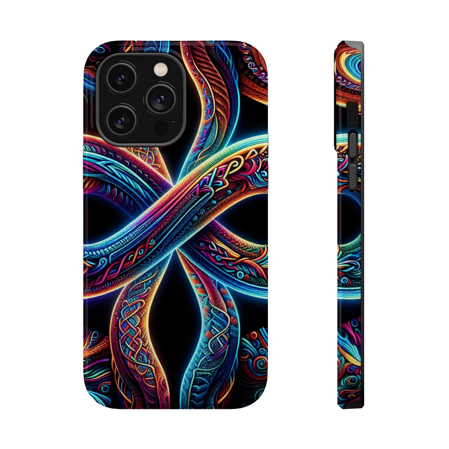 Vibrant Infinity Nocturne Neon Trippy Infinity Patterns Premium Art Magsafe Magnet Tough IPhone 13 14 15 Pro Plus Max and Mini in Matte and Glossy Phone cases