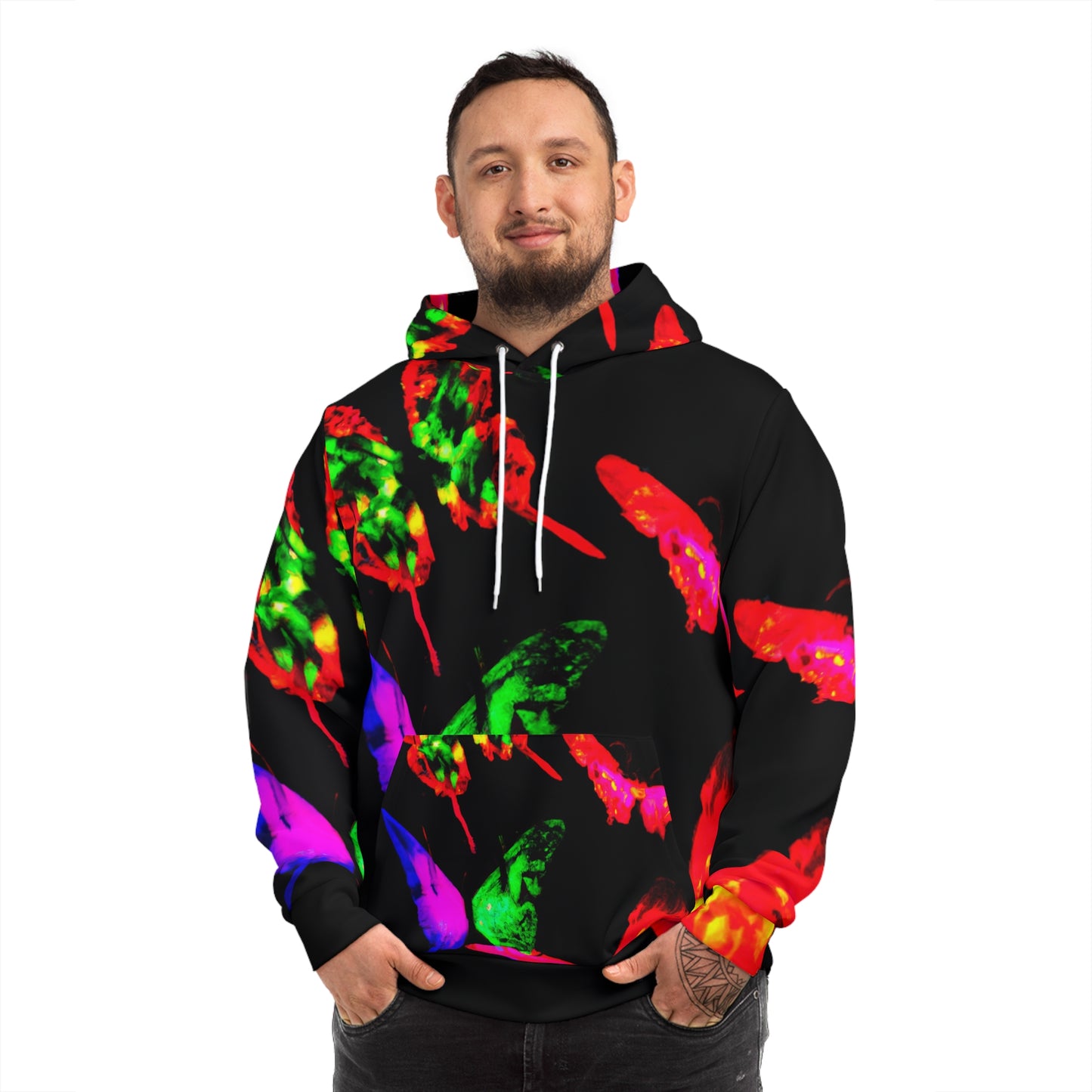 "Neon Glyphs" - Butterflies AOP Hoodie