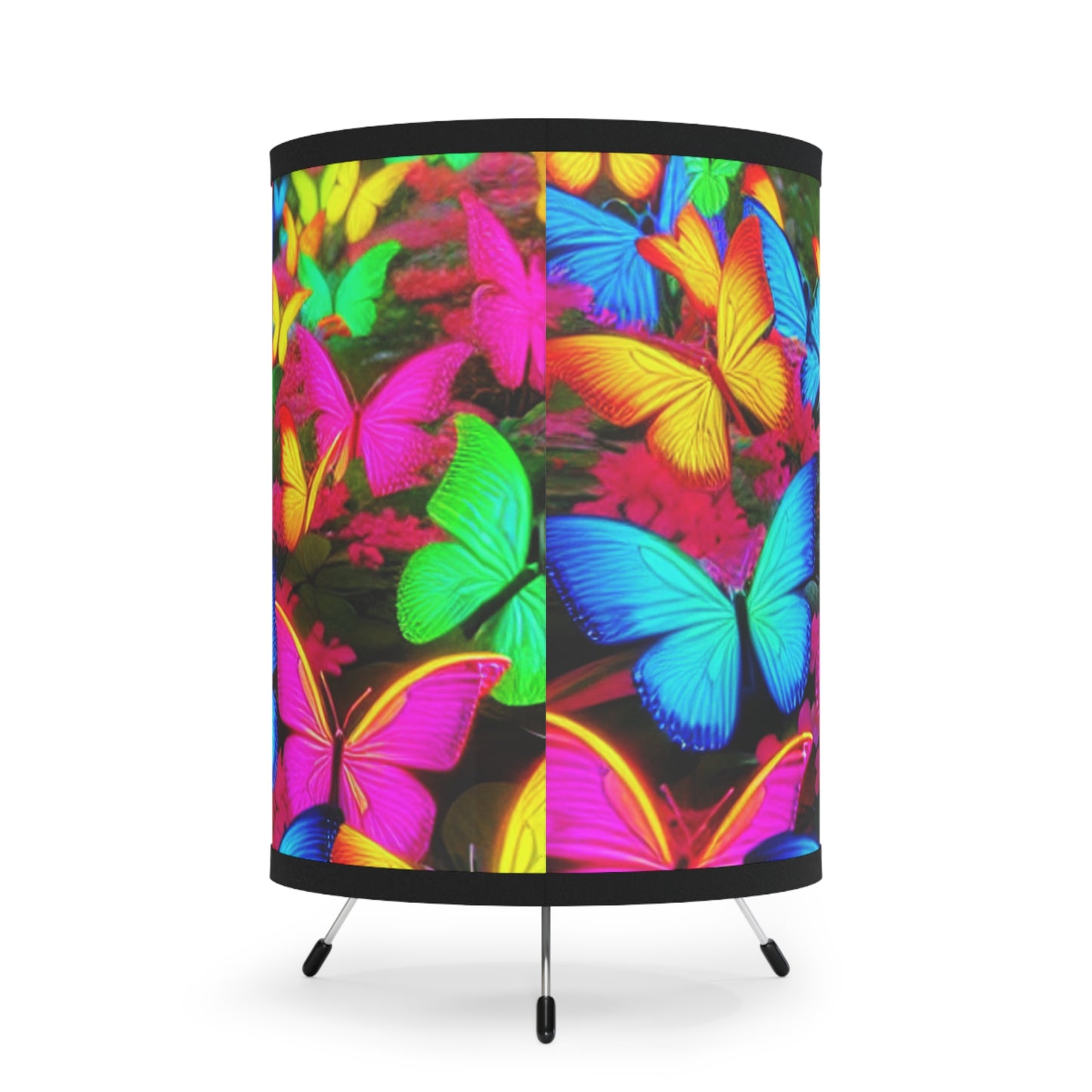"Electric Flutter." - NEON Butterflies Art Tripod Lamp