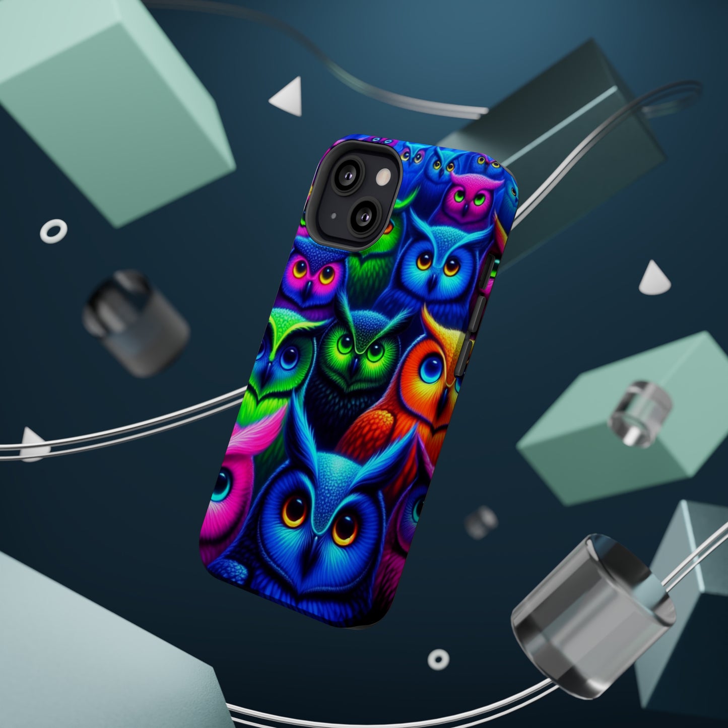 Neon Owlish Delight. Neon Owls Premium Art Magsafe Magnet Tough IPhone 13 14 15 Pro Plus Max and Mini in Matte and Glossy Phone cases