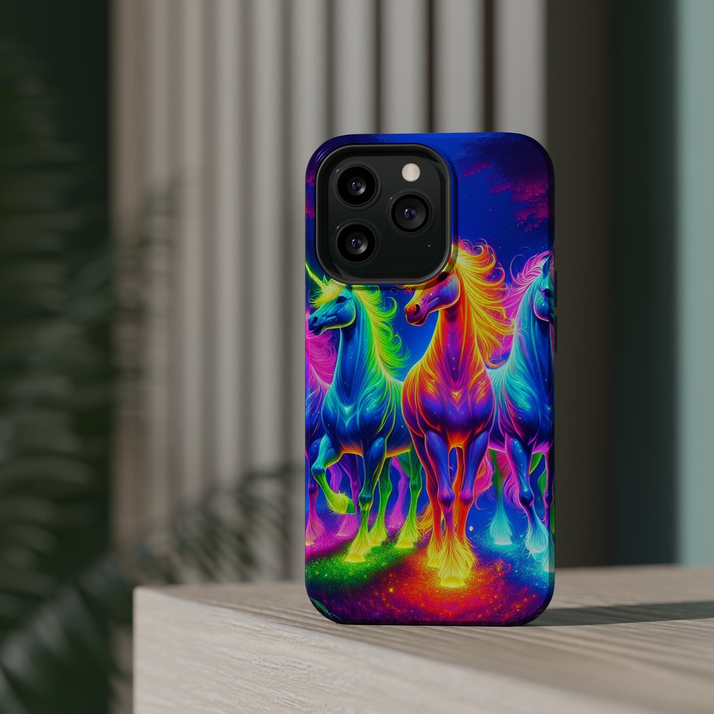 Neon Mystic Magicians Neon Unicorns Premium Art Magsafe Magnet Tough IPhone 13 14 15 Pro Plus Max and Mini in Matte and Glossy Phone cases