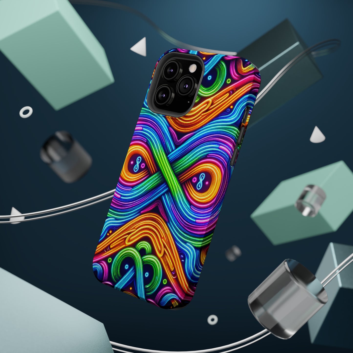 Cosmic Neon Infinity Spectacular. Neon Trippy Infinity Patterns Premium Art Magsafe Magnet Tough IPhone 13 14 15 Pro Plus Max and Mini in Matte and Glossy Phone cases