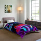 Vivid Neon Dreamscape. Butterflies & Mushrooms Comforter Blanket