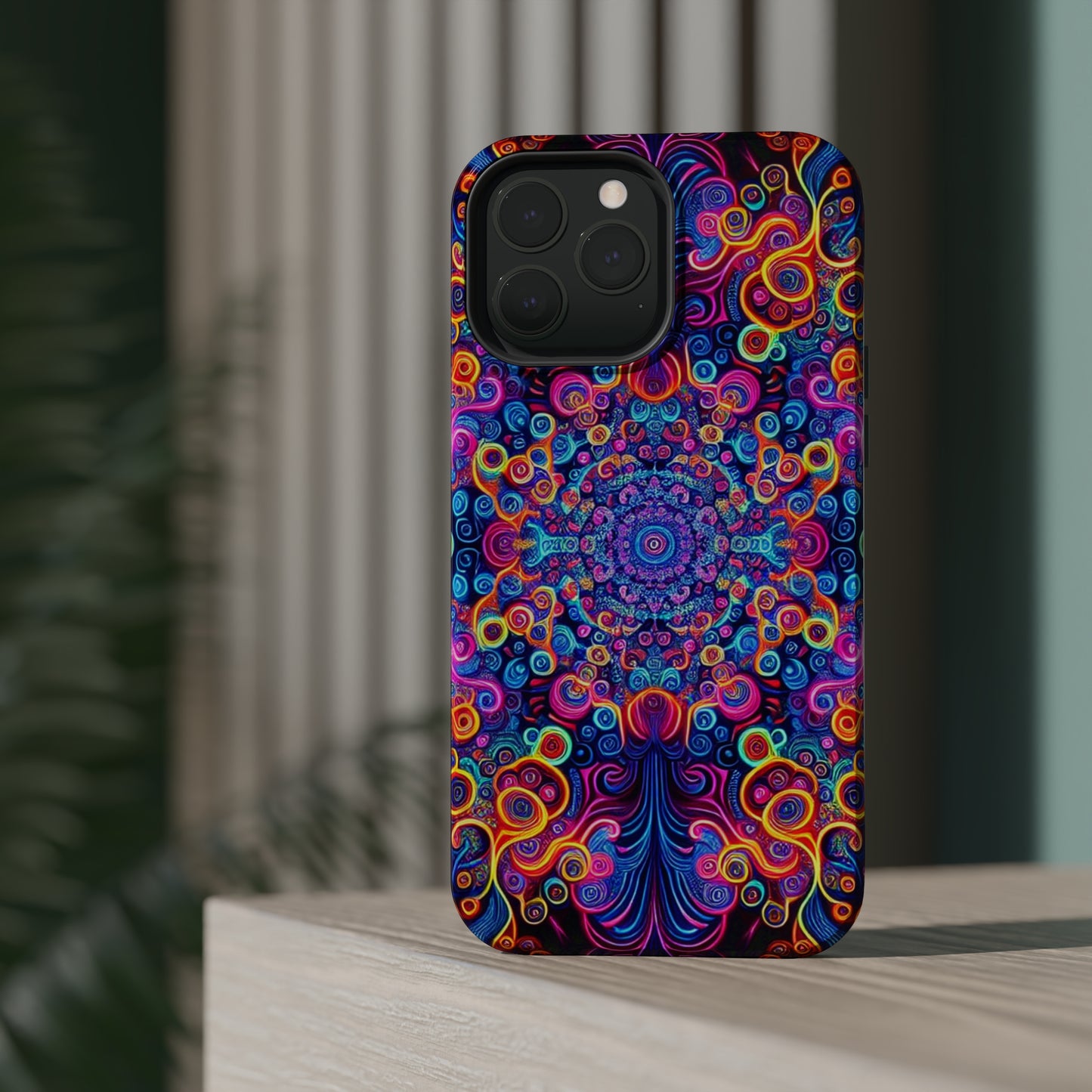 Vibrant Infinity Aurora. Neon Trippy Infinity Patterns Premium Art Magsafe Magnet Tough IPhone 13 14 15 Pro Plus Max and Mini in Matte and Glossy Phone cases