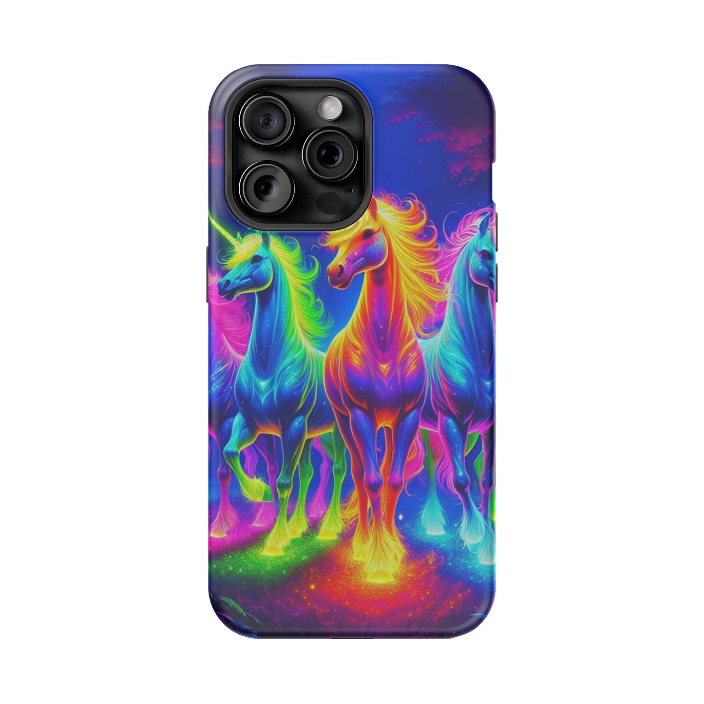 Neon Mystic Magicians Neon Unicorns Premium Art Magsafe Magnet Tough IPhone 13 14 15 Pro Plus Max and Mini in Matte and Glossy Phone cases