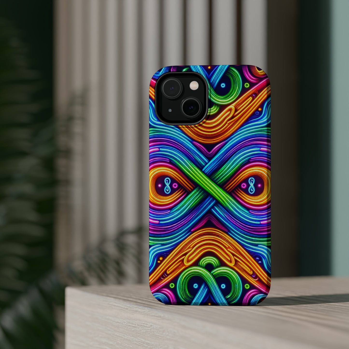 Cosmic Neon Infinity Spectacular. Neon Trippy Infinity Patterns Premium Art Magsafe Magnet Tough IPhone 13 14 15 Pro Plus Max and Mini in Matte and Glossy Phone cases