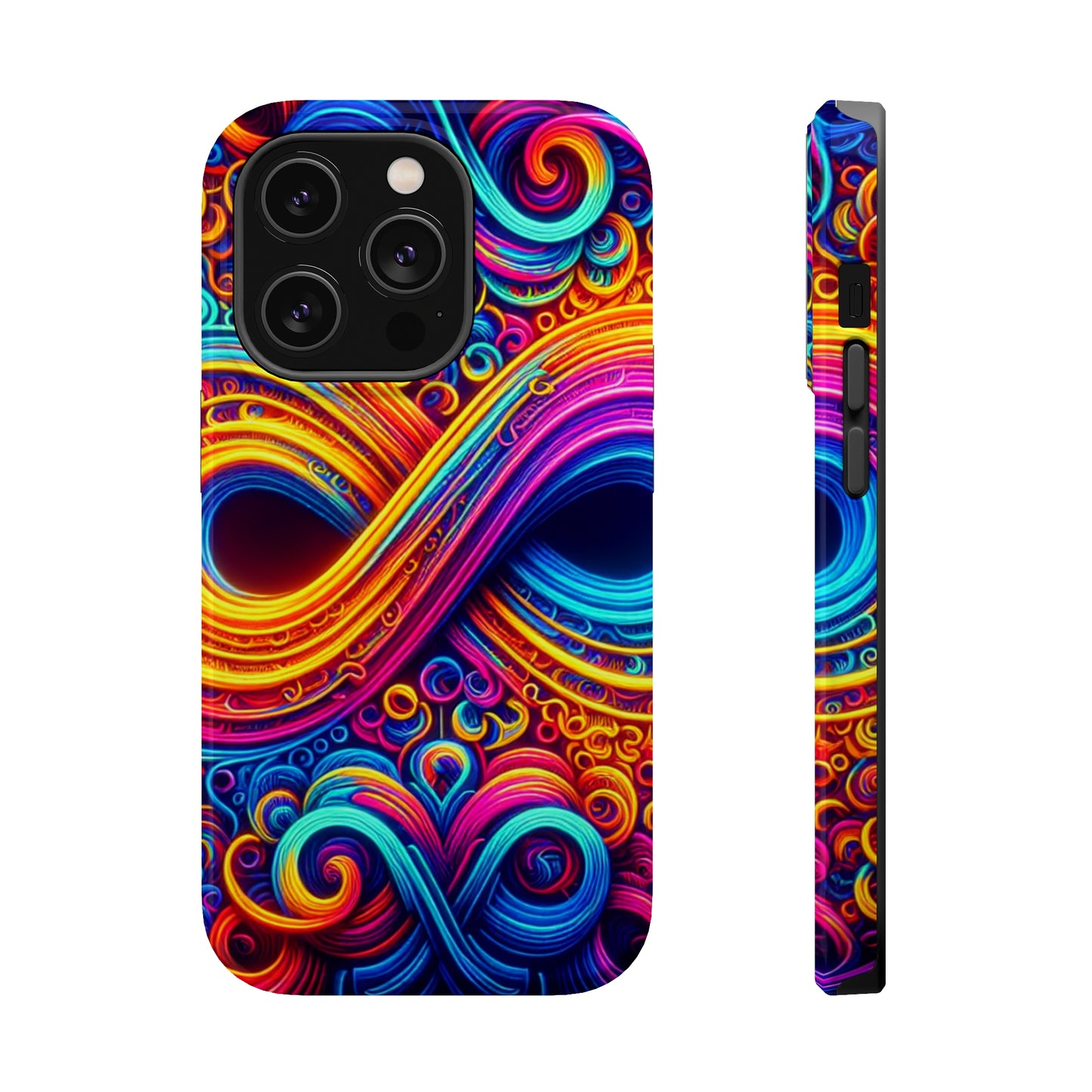 ElectroFractal Fluorescence. Neon Trippy Infinity Patterns Premium Art Magsafe Magnet Tough IPhone 13 14 15 Pro Plus Max and Mini in Matte and Glossy Phone cases