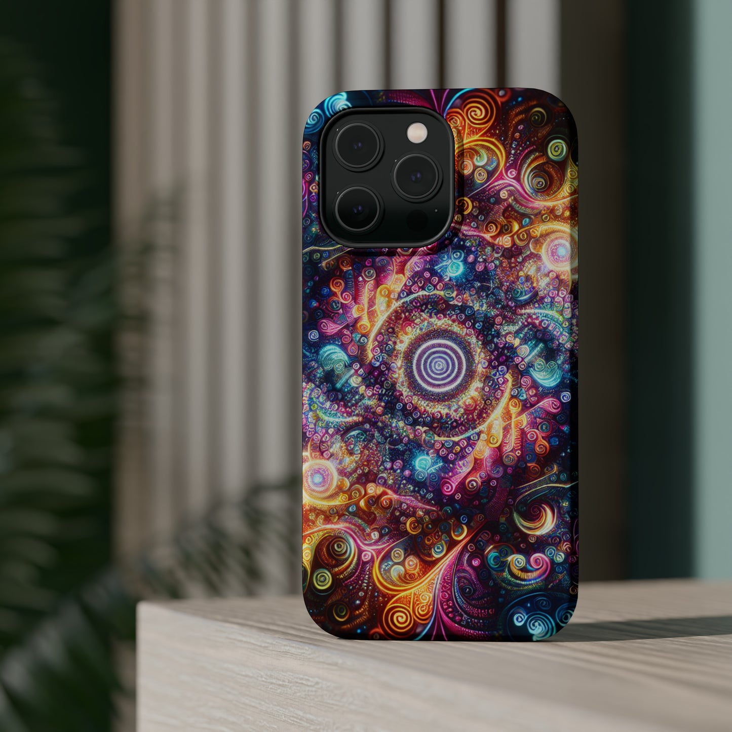 Cosmic Chromatic Mirage. Neon Trippy Infinity Patterns Premium Art Magsafe Magnet Tough IPhone 13 14 15 Pro Plus Max and Mini in Matte and Glossy Phone cases