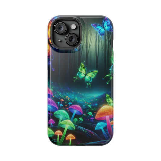 Neon Nocturne. Neon Butterflies and Mushrooms Premium Art Magsafe Magnet Tough IPhone 13 14 15 Pro Plus Max and Mini in Matte and Glossy Phone cases