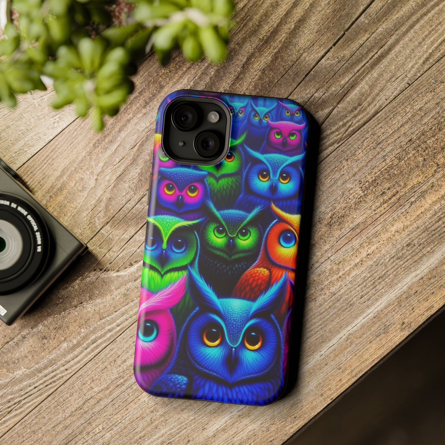 Neon Owlish Delight. Neon Owls Premium Art Magsafe Magnet Tough IPhone 13 14 15 Pro Plus Max and Mini in Matte and Glossy Phone cases